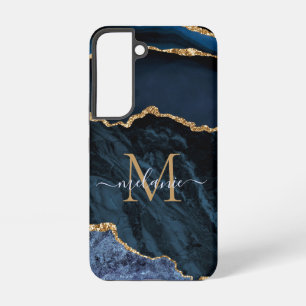 Navy Blau Gold Glitter Marmor Monogramm Benutzerde Samsung Galaxy Hülle