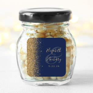 Navy Blau Gold Glitter Rand Hochzeit Quadratischer Aufkleber