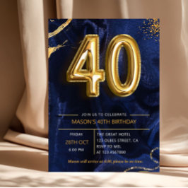 Navy Blau Gold Glitter Überraschung 40. Geburtstag Einladung