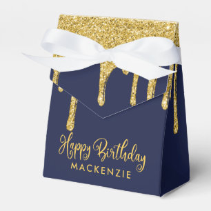 Navy Blau Gold Glitzer Tropfen Geburtstag Geschenkschachtel