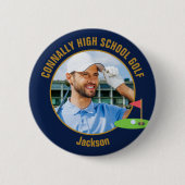Navy Blau Gold Golfer Foto High School Golfteam Button (Vorderseite)