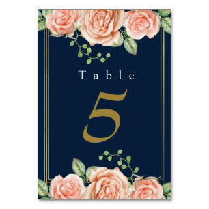 Navy Blau Gold Hauch Florale Hochzeit Tischnummer