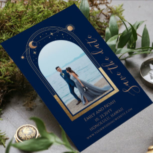 Navy Blau Gold Himmlische Hochzeitsfotos Save The Date