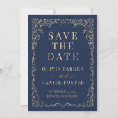 Navy Blau Gold Hochzeit Save the Date (Vorderseite)
