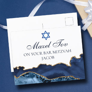 Navy Blau Gold Individuelle Bar Mitzwa Mazel Tov Postkarte