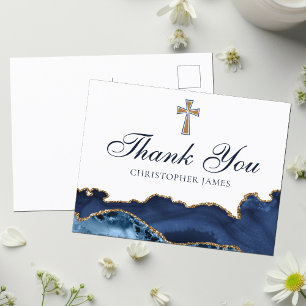 Navy Blau Gold Individuelle Christliche Kreuz Dank Postkarte
