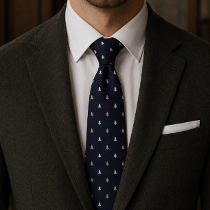 Navy Blau & Gold Kleine Weihnachtsbäume Krawatte