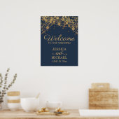 Navy Blau Gold Lichterkette Hochzeitsbegrüßung Poster (Küche)