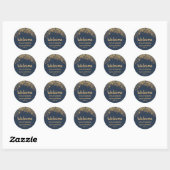 Navy Blau Gold Lichterkette Rund Runder Aufkleber (Blatt)