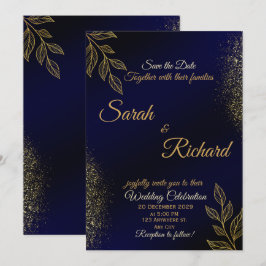 Navy Blau Gold Luxus-Hochzeitseinladung Einladung