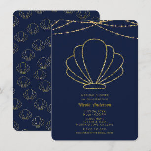 Navy Blau & Gold Meeresschnecke Mermaid Brautparty Einladung