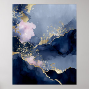 Navy Blau Gold Moderne Abstrakte Wandkunst Poster