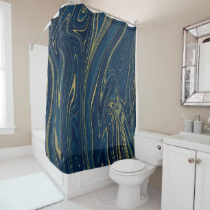 Navy Blau & Gold Moderne Glamour Marmor Elegant Ch Duschvorhang