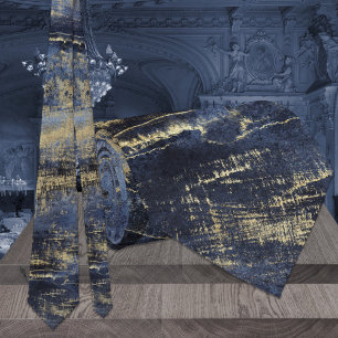 Navy Blau & Gold Moderne Kunstmalerei Hochzeit Krawatte