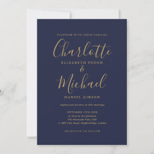 Navy Blau Gold Moderne Minimalistische Hochzeit Einladung
