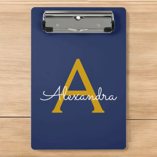 Navy Blau Gold Moderne Schrift Girly Monogramm Nam Mini Klemmbrett