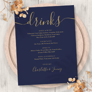 Navy Blau Gold Moderne Schrift Hochzeitsgetränke M Flyer
