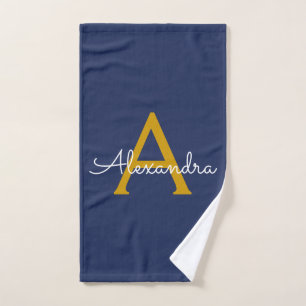 Navy Blau Gold Moderne Schrift Mädchen-Monogramm-N Handtuch