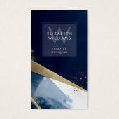 Navy Blau Gold Monogramm Moderne Visitenkarte (Vorderseite)