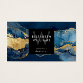Navy Blau Gold Monogramm Moderne Visitenkarte (Vorderseite)