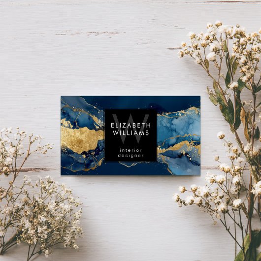 Navy Blau Gold Monogramm Moderne Visitenkarte