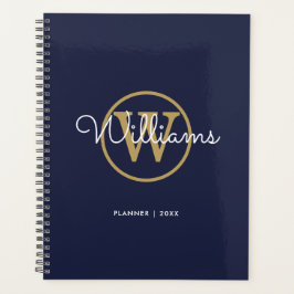 Navy Blau Gold Monogramm Name 2023 Planer