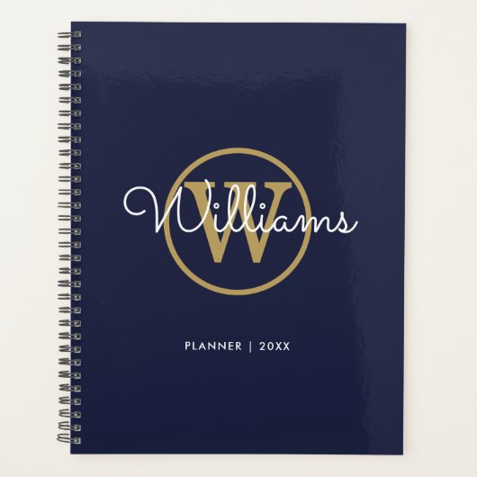 Navy Blau Gold Monogramm Name 2023 Planer (Vorderseite)