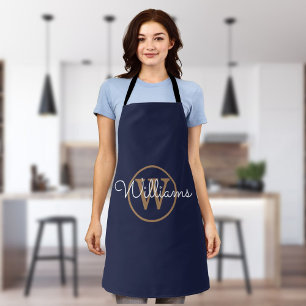 Navy Blau Gold Monogramm Schrift Name Schürze