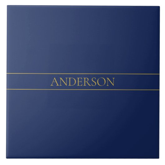 Navy Blau & Gold Name Nachname oder Unternehmen Fliese (Vorderseite)