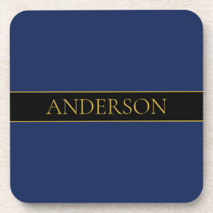 Navy Blau & Gold Name Nachname oder Unternehmen Getränkeuntersetzer