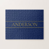 Navy Blau & Gold Name Nachname oder Unternehmen Puzzle (Horizontal)