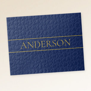 Navy Blau & Gold Name Nachname oder Unternehmen Puzzle