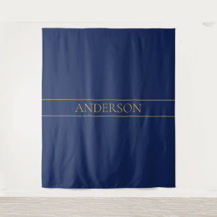 Navy Blau & Gold Name Nachname oder Unternehmen  Wandteppich