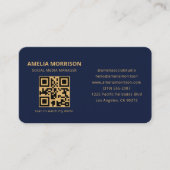 Navy Blau Gold QR Code Visitenkarte (Vorderseite)