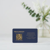 Navy Blau Gold QR Code Visitenkarte (Stehend Vorderseite)
