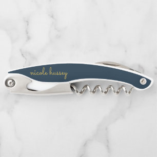 Navy Blau Gold Schrift Stilvolles modernes Monog Kellnermesser