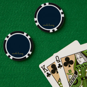 Navy Blau Gold Schrift   Stylisches Monogramm Mode Pokerchips