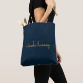 Navy Blau Gold Schrift | Stylisches Monogramm Mode Tasche (Von Nahem)