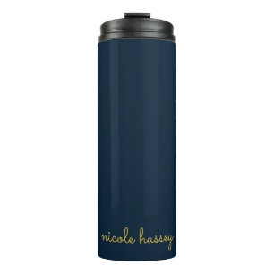 Navy Blau Gold Schrift   Stylisches Monogramm Mode Thermosbecher