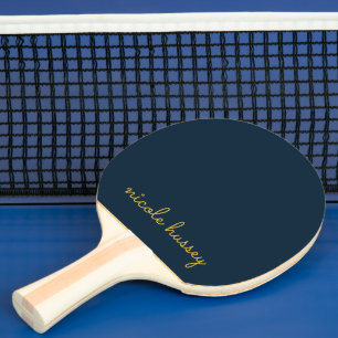 Navy Blau Gold Schrift Stylisches Monogramm Mode Tischtennis Schläger