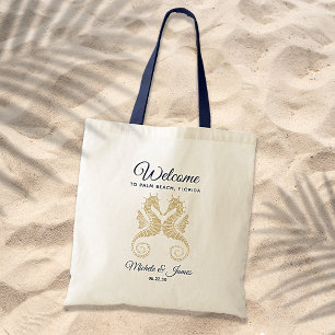 Navy Blau Gold Seepferdchen Hochzeits Willkommen Tragetasche