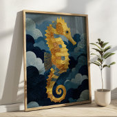 Navy Blau & Gold Seepferdchen Kintsugi Nautical Ku Poster