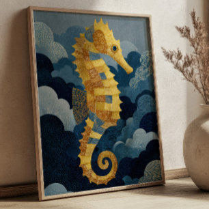Navy Blau & Gold Seepferdchen Kintsugi Nautical Ku Poster