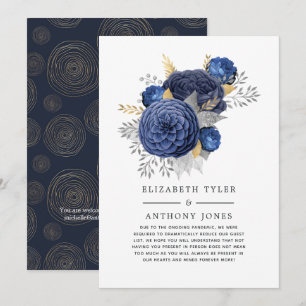 Navy Blau, Gold und Silber Florale Hochzeitsgäste Ankündigung