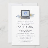 Navy Blau & Gold | Virtuelle Laptop Bar Mitzwa (Vorderseite)