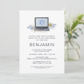 Navy Blau & Gold | Virtuelle Laptop Bar Mitzwa (Stehend Vorderseite)