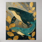 Navy Blau & Gold Walillustration Kintsugi Ozean Poster (Vorne)