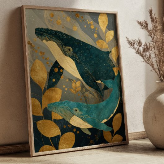 Navy Blau & Gold Walillustration Kintsugi Ozean Poster