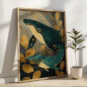 Navy Blau & Gold Walillustration Kintsugi Ozean Poster