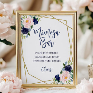Navy Blau Gold Wasserfarbe Florale Mimosa Bar Schi Poster
